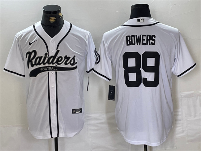 Men's Las Vegas Raiders #89 Brock Bowers White Cool Base Stitched Baseball Jersey Men's Las Vegas Raiders #89 Brock Bowers White Cool Base Stitched Baseball Jersey